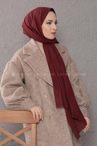 Modalamelif Çizgili Keten Şal Acı Bordo