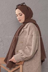 Modalamelif Çizgili Keten Şal Acı Kahve