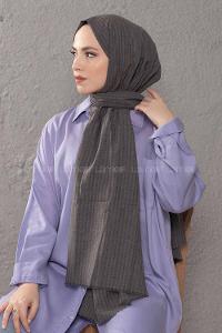 Modalamelif Çizgili Keten Şal Füme