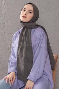 Modalamelif Çizgili Keten Şal Füme