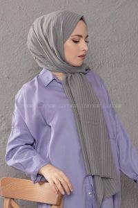 Modalamelif Çizgili Keten Şal Gri