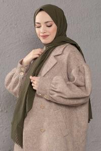 Modalamelif Çizgili Keten Şal Haki