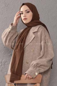 Modalamelif Çizgili Keten Şal Kahverengi