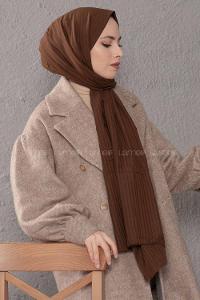 Modalamelif Çizgili Keten Şal Kahverengi