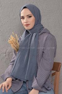 Modalamelif Çizgili Keten Şal Kot Mavisi