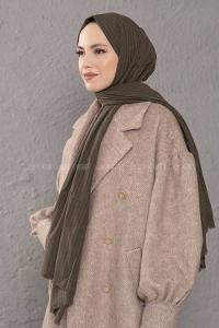 Modalamelif Çizgili Keten Şal Koyu Yeşil