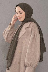 Modalamelif Çizgili Keten Şal Koyu Yeşil