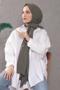 Modalamelif Çizgili Keten Şal Küf Yeşili