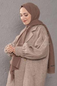 Modalamelif Çizgili Keten Şal Sütlü Kahve