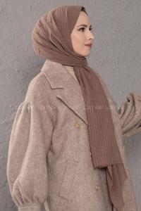 Modalamelif Çizgili Keten Şal Sütlü Kahve