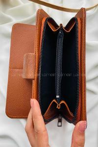 Modalamelif David Polo Büyük Boy Yumuşak Kumaş Çok Bölmeli Cüzdan Taba