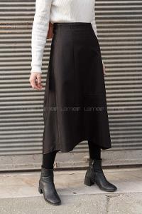 Modalamelif Gizli Fermuarlı Kloş Etek Siyah