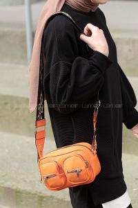 Modalamelif Hasır Askılı Saten Çanta Oranj
