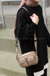 Lamelif Hasır Askılı Saten Çanta Vizonrengi