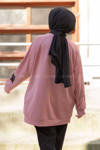 Modalamelif Kedi Baskılı Scuba Sweatshirt Pudra