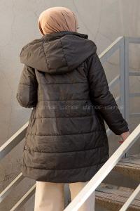 Modalamelif Önü Çıtçııt Düğmeli Kapşonlu Şişme Mont Siyah