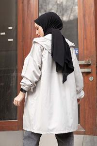 Modalamelif Önü Fermurlı Kapşonlu Kap Açık Gri