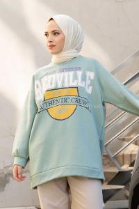 Modalamelif Redvile Baskılı Sweatshirt Pastel Yeşili