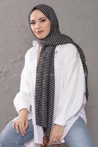 Modalamelif Siyah Beyaz Çizgili Desenli Şal