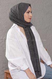 Modalamelif Siyah Beyaz Çizgili Desenli Şal