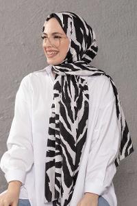 Modalamelif Siyah Beyaz Zebra  Desenli Şal