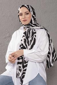 Modalamelif Siyah Beyaz Zebra  Desenli Şal
