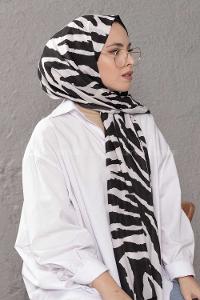 Modalamelif Siyah Beyaz Zebra  Desenli Şal
