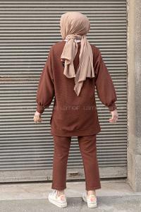 Modalamelif Eteği  Garnili Balon Kol İkili Takım Acı Kahve