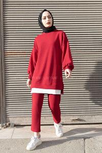 Modalamelif Eteği  Garnili Balon Kol İkili Takım Bordo