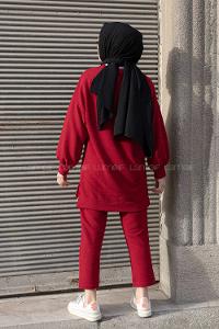 Modalamelif Eteği  Garnili Balon Kol İkili Takım Bordo