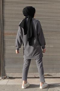 Modalamelif Eteği  Garnili Balon Kol İkili Takım Gri