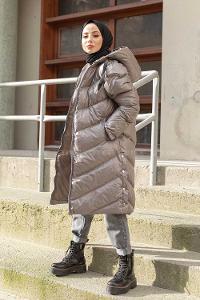 Modalamelif Kapşonlu Şişme Mont Gri