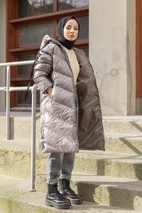 Modalamelif Kapşonlu Şişme Mont Gri