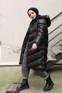 Modalamelif Kapşonlu Şişme Mont Siyah