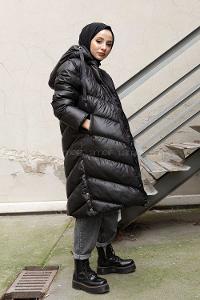 Modalamelif Kapşonlu Şişme Mont Siyah