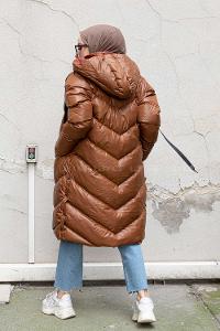 Modalamelif Kapşonlu Şişme Mont Taba