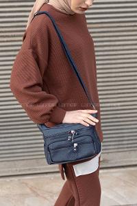 Modalamelif  Krinkıl Kumaş  Çapraz Çanta Lacivert