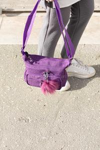 Modalamelif  Krinkıl Kumaş Ponpon Çapraz Çanta Mor