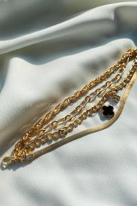 Modalamelif Siyah Çiçek 4lü Zincir Bileklik