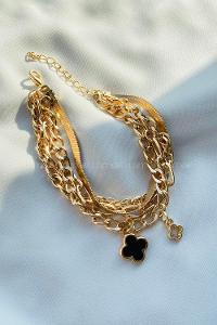 Modalamelif Siyah Çiçek 4lü Zincir Bileklik