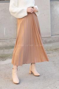 Modalamelif Laklı Astarlı Piliseli Etek Sütlü Kahve