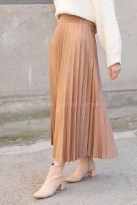 Modalamelif Laklı Astarlı Piliseli Etek Sütlü Kahve