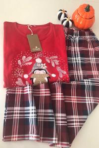 Modalamelif Uzun Kollu Penguen Desenli Kırmızı Pijama Takımı