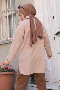 Modalamelif Kapak Cepli Gömlek Bej