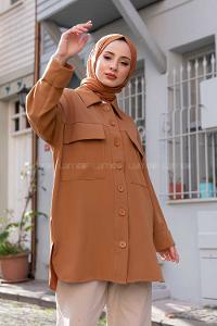 Modalamelif Kapak Cepli Gömlek Camel