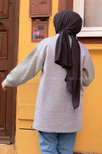 lif Kolları Kapitone  Sweatshirt Gri