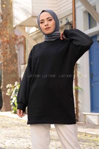 Modalamelif Kolları Kapitone  Sweatshirt Siyah