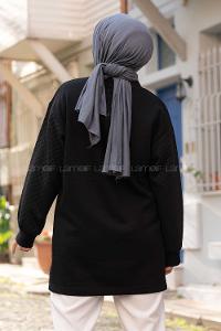Modalamelif Kolları Kapitone  Sweatshirt Siyah