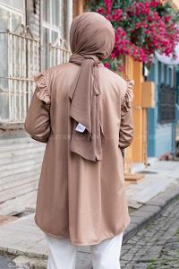 Modalamelif Deri Görünümlü Fırfırlı Gömlek Sütlü Kahve