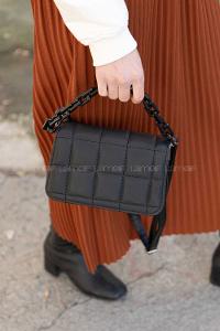 Modalamelif Kapitone  Baskı Aksesuarlı  Çanta Siyah